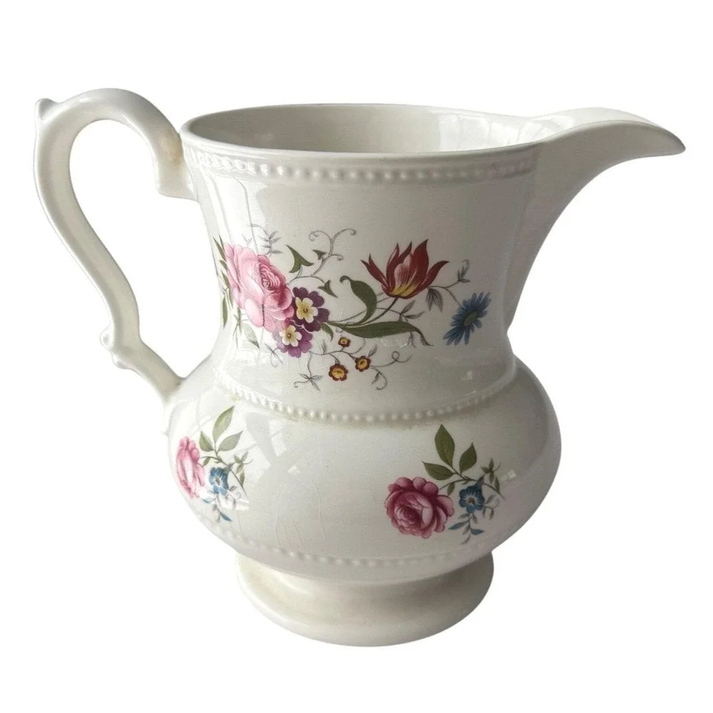 Cream Floral Ceramic Pitcher Vase - Decorative Home Accent
